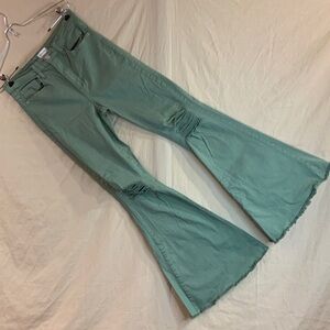 Sneak Peek Women’s High Rise Distressed Green Flare Jeans
